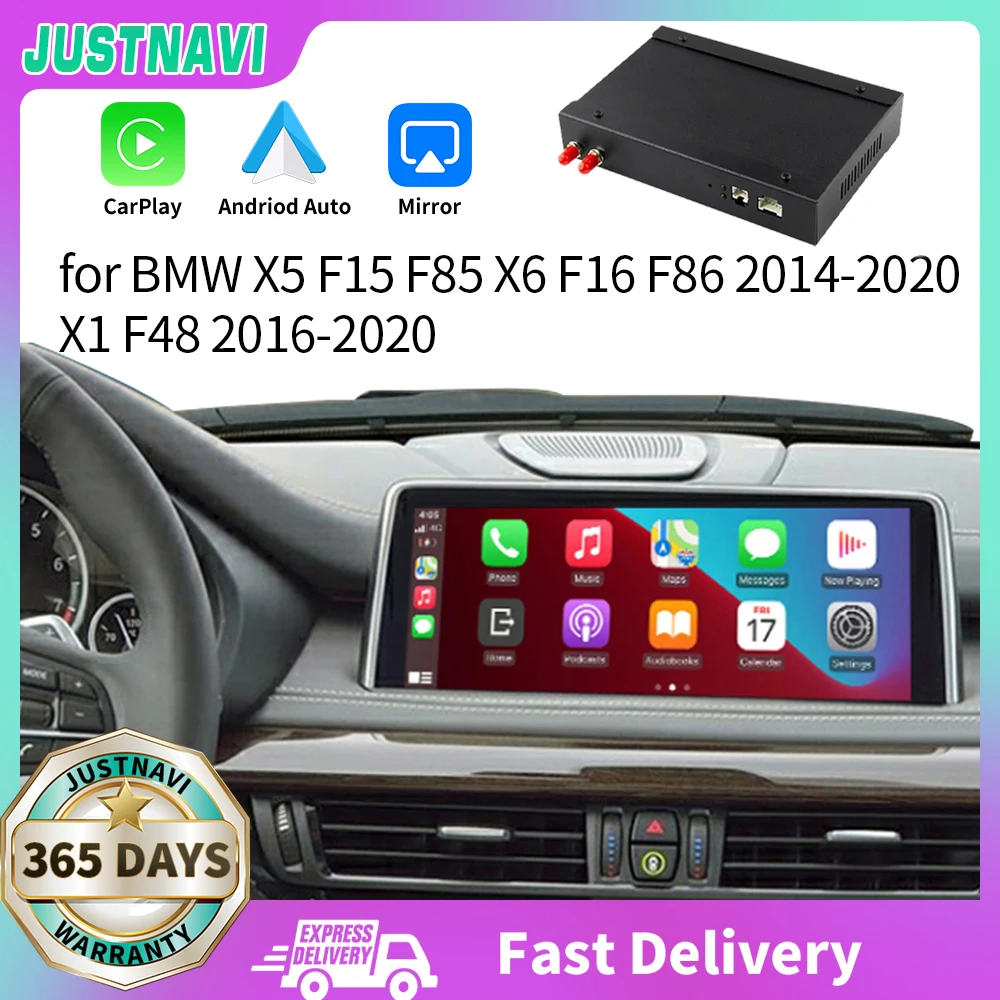 

JUSTNAVI Wireless CarPlay For BMW X5 F15 F85 X6 F16 F86 2014-2020 X1 F48 2016-2020 with Android Auto Mirror Link AirPlay Car