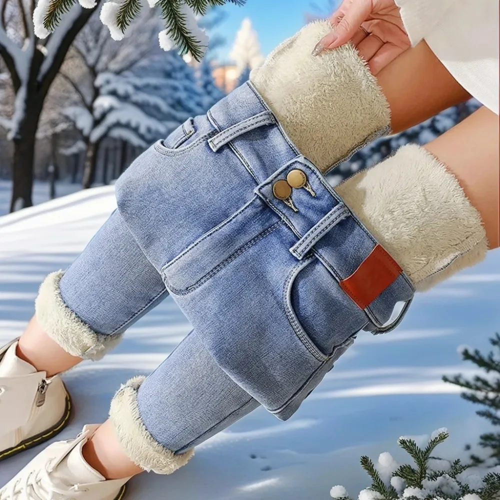 2024 Warm Jeans For Women Blue Female Winter Jeans Women Denim Pants Jean Female Ankle length Warm Pants women jeans y2k