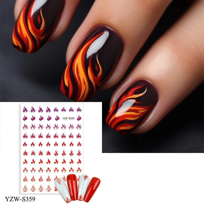 3D Holographic Fire Flame Nail Stickers Slider Gold Black Summer Manicure Decalcomanie Fai Da Te Nail Art Decorazioni Decor Tool