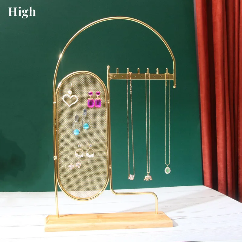 Gold Tabletop Metal Jewelry Necklace, Bracelet, Earring, Organizer with Ring Tray