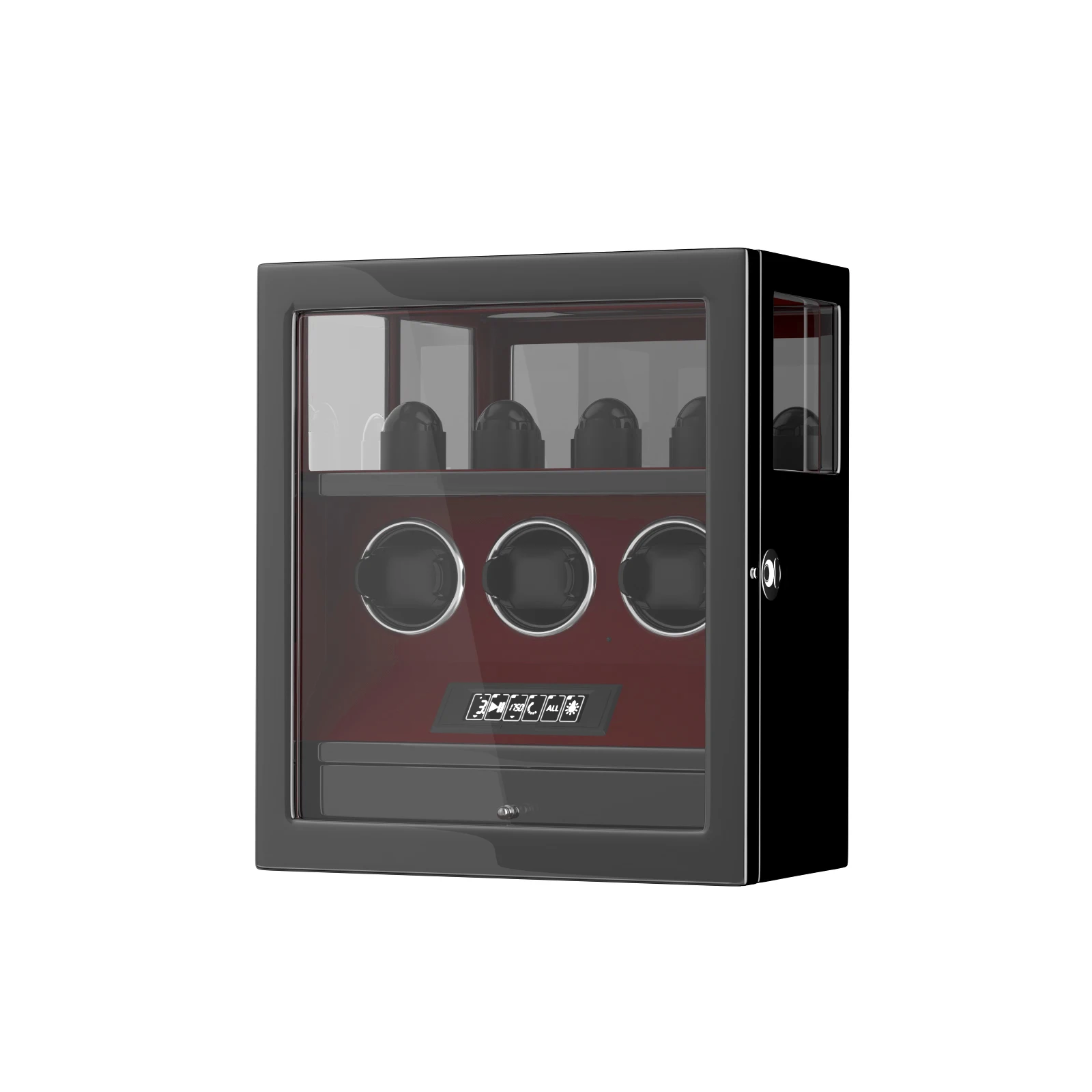 Sfea6aa56c029418cb2653baf0d0686bdt Fingerprint Unlock Automatic Watch Winder 3 Slots Display and Jewelry Storage Drawer Remote Control Watch Safe Box