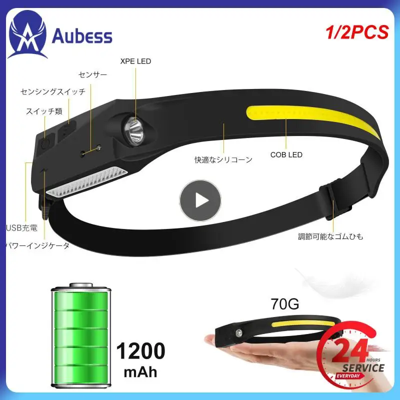 

1/2PCS NineLeaf Waterproof COB LED Head Lamp Motion Sensor Headlamp Portable Flashlight Comfortable USB Rechargeable Head