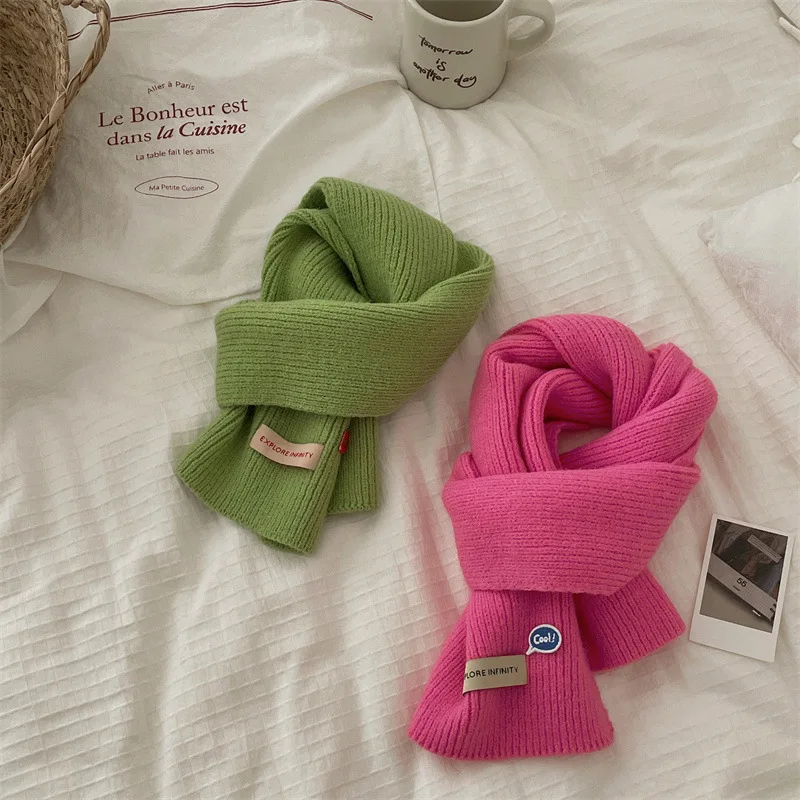 3Years + Korean Style Children's Scarf Candy Color Winter Fashion New Ins Boys and Girls Knitted Baby Scarfs