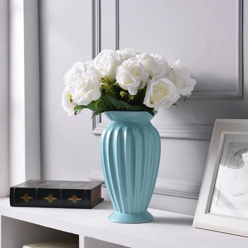 Modern minimalist ceramic countertop vase Ornament living room home rose flower vase blue white vase home decor white vases 3