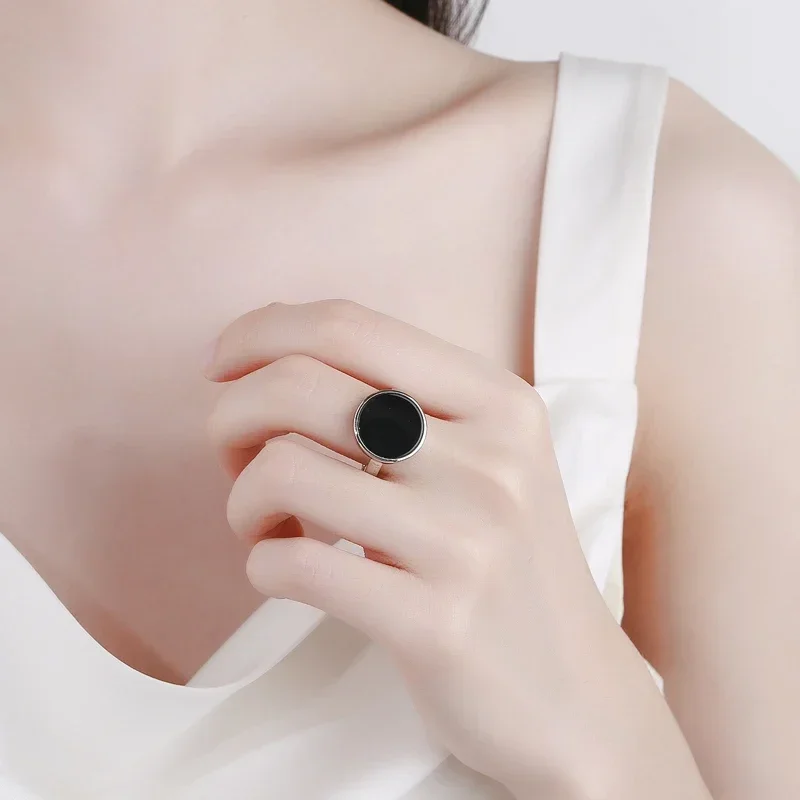 925 Sterling Silver Ring Inlaid Round Natural Stone Brief Design for Man Women Party Fine Jewelry silver rings,silver ring,gemstone ring