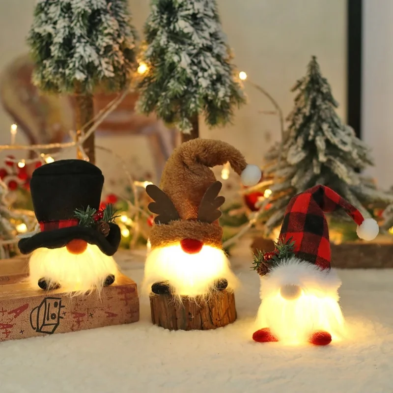 

Christmas LED Doll Pendant Christmas Tree Ornaments Santa Gnome Plush Doll for Home New Year Xmas Decoration Party Favors
