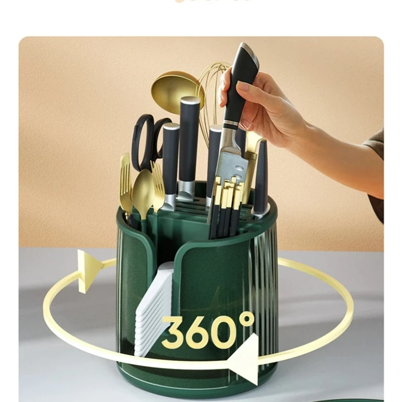 Light Luxury 360 Degree Rotating Knife Holder Kitchen Storage Tool Storage Rack Chopsticks Spoon Storage Rack 2