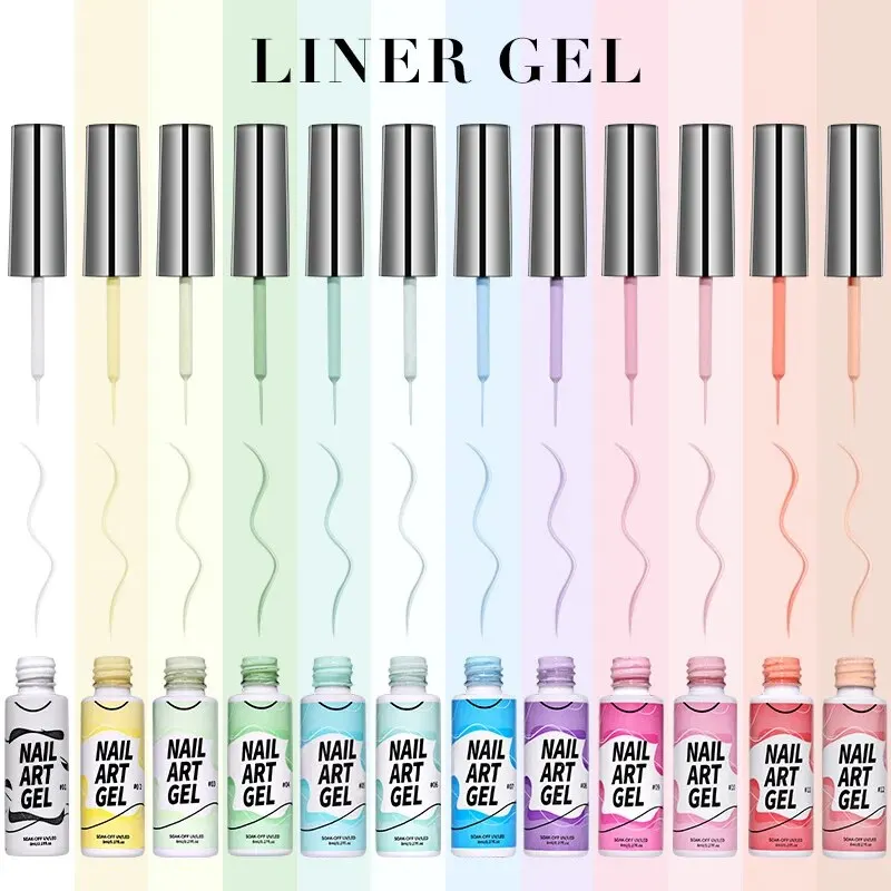 Painted Nail Polish Set, 12 Color Line Art Painted Gel Nail Polish Set Glitter For Nails Painting Drawing Soak Off UV LED Curing 2