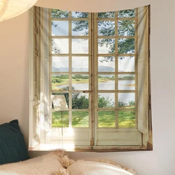 Window Scenery Tapestry Wall Hanging Boho Nordic Home Cute Aesthetic Bedroom Decoration Teen Room Decor