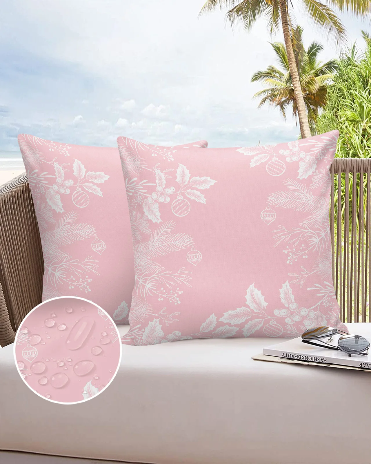 

2/4PCS Christmas Lantern Line Pink Waterproof Decorative Sofa Throw Pillow Cover Case Garden Patio Cushion Covers