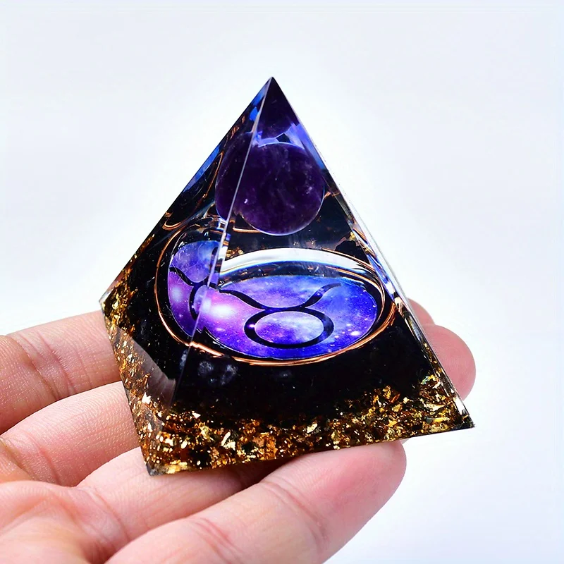 Zodiac-Inspired Amethyst Orgone Pyramid - Unique Home Decor Gift