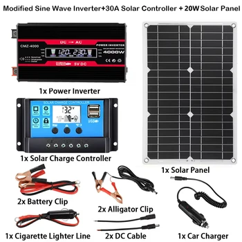 110/220V Solar Power System 18W Solar Panel Battery Charge 30A Controller 6000W 12V 220V Inverter Complete Power Generation Kit