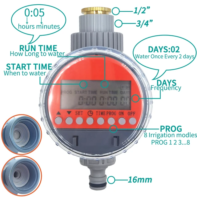 WUJIE Ball Valve Irrigation Timer Automatic LCD Watering Electronic Water Tank Controller Irrigator for Home Garden Greenhouse 2