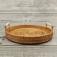 Multi-purpose Hand-made Rattan Tray Rattan Woven Anti-hot Insulation Tray Kitchen Camping Home Clothes Storage Fruit Basket 1