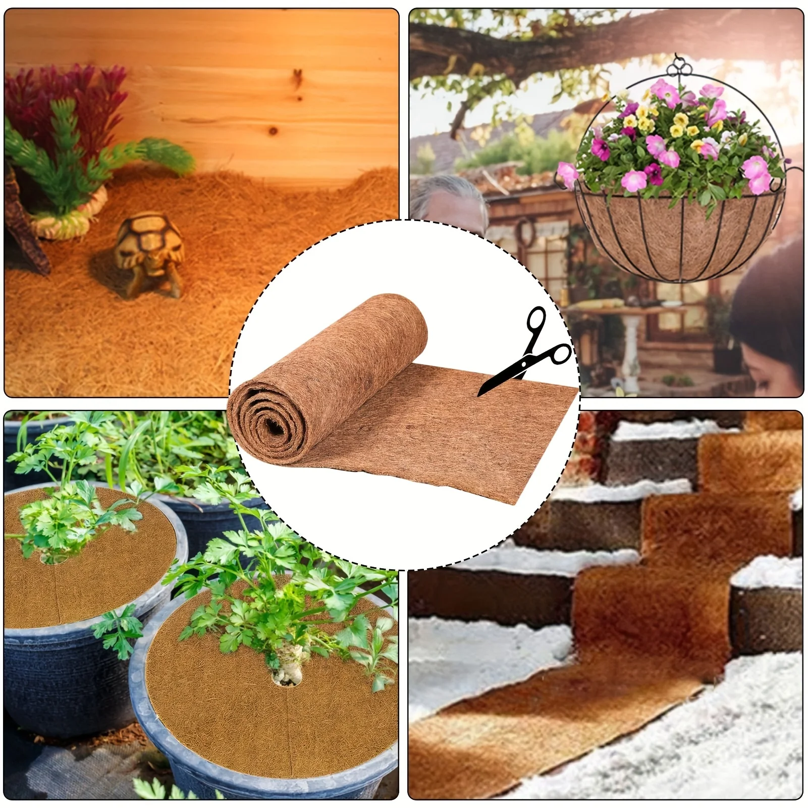 1roll Natural Coconut Fiber Mat, Coconut Fiber Pad, Husk Liners Mat For Planters, DIY Moss Pole, Gardening Pots, Reptile