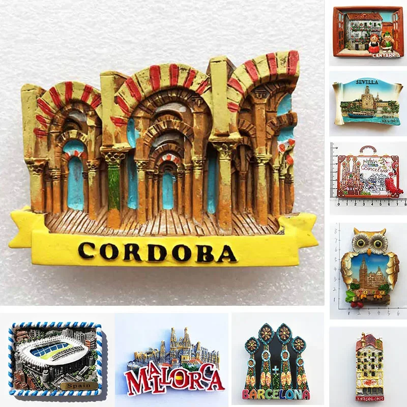 

Spain Refrigerator Magnets Tourist Souvenir Cordoba Barcelona Mallorca Sevilla Cantabria Travel Gifts Magnetic Fridge Stickers