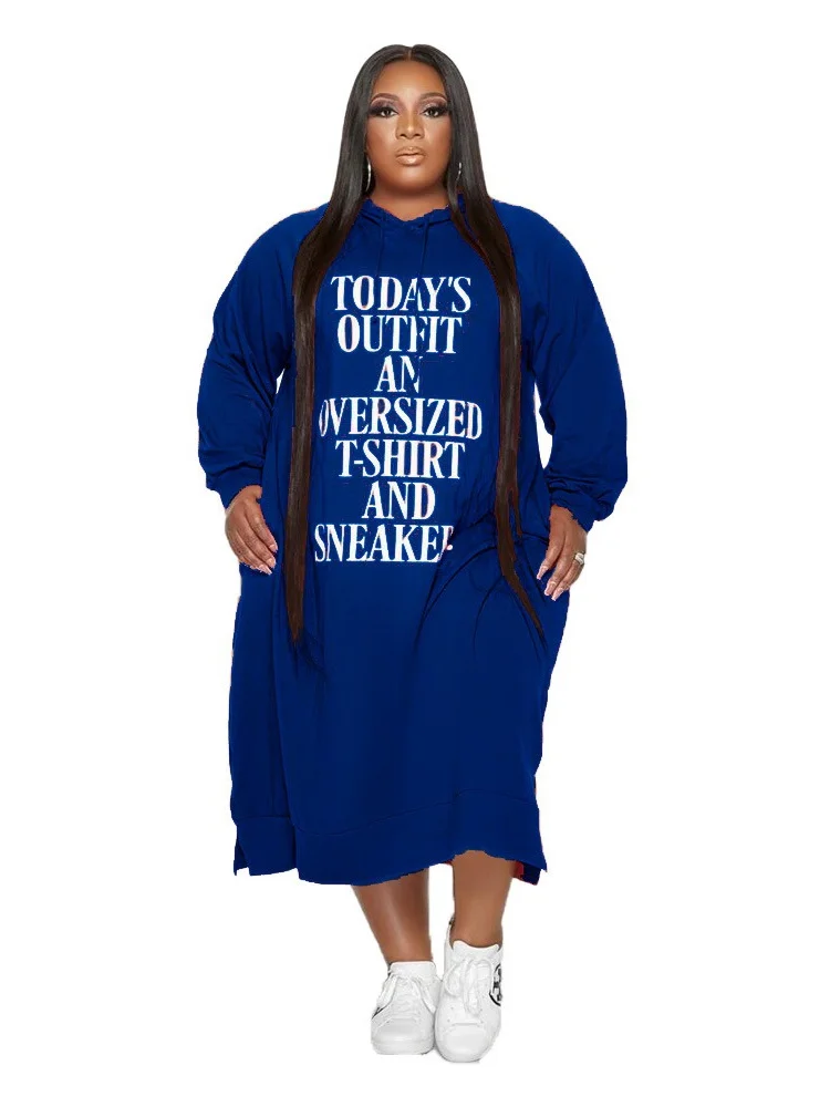 Wmstar Plus Size Women Clothing Dresses Hoodies Tracksuit Letter Print Loose Casual Pockets Maxi Dress Wholesale Dropshipping