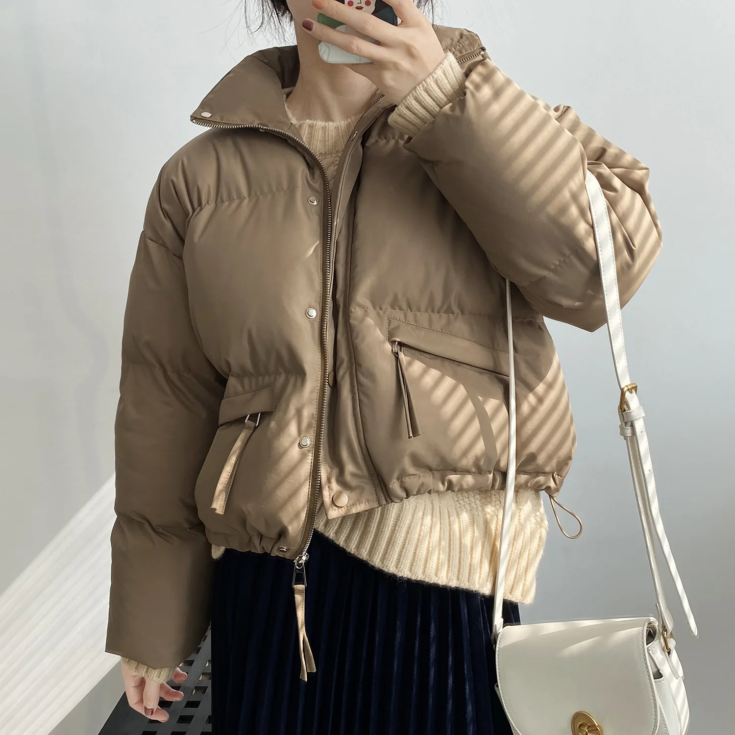 

2022 Women's Clothing Autumn Winter Little Man Thick Take Rope Bread Women Down Cotton Stand Collar Cotton-Padded Jacket Jacket