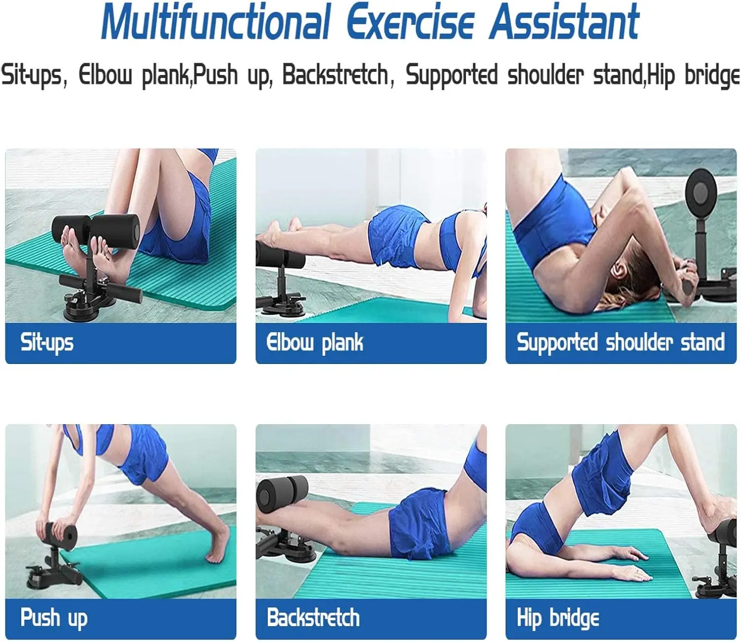 Sit Up Bar Floor Portable Sit Up Exercise Equipment with 2 Strong Suction Cups and Adjustable Foot Holder Abs Master Assistant
