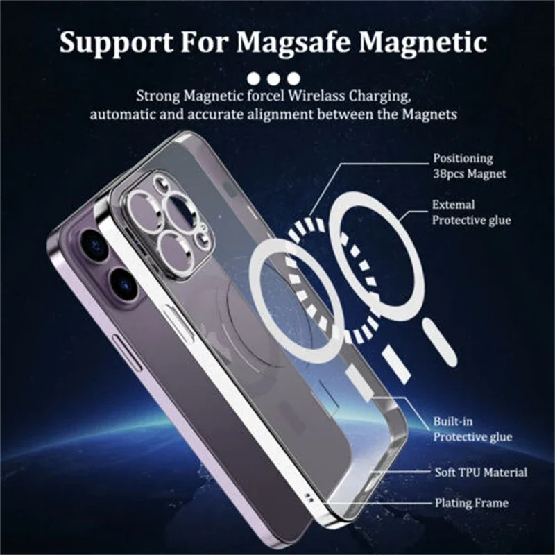 Luxury Magnetic Plating Soft Cover with Wireless Charging and Lens Protector