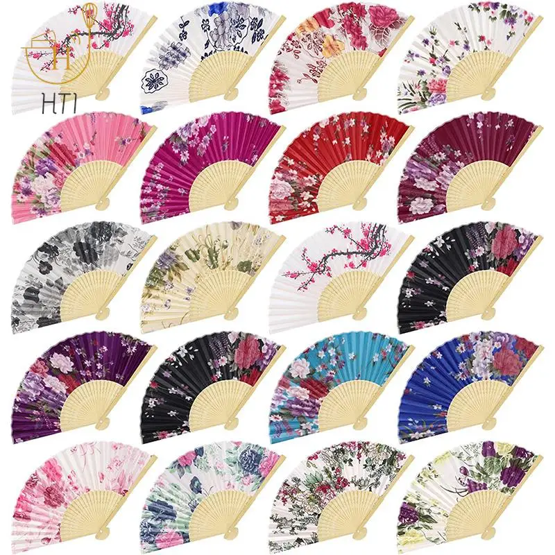 

Silk Fan Chinese Japanese Style Folding Home Decoration Vintage Art Craft Gift Party Dance Print Flower Pattern Hand Fan Gift