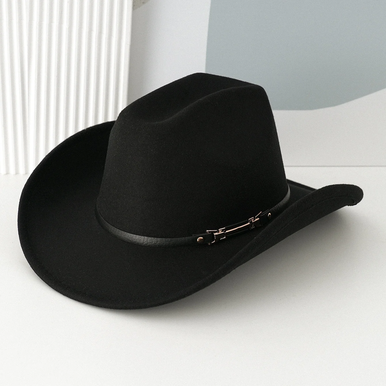 Metal Rivet Belted Cowgirl Hat for Womens Vintage Wide Brim Western Jazz Themed Party Cap