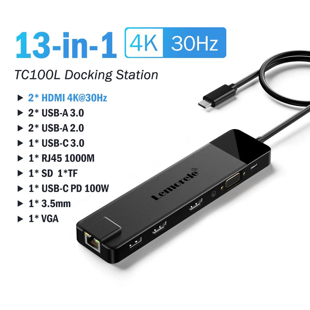 Docking Station USB C 14-in-1 Lemorele - 3 Display, 4K HDMI, Ethernet, PD 100W, SD/TF, Per Windows E MacBook - Foto 5