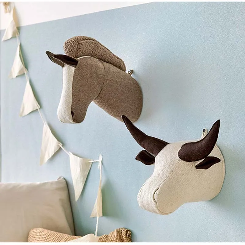 Home Decor Plush Toy Animal Head Wall Hanging Pendant Mural Living Room Bedroom Children's Room 3d Background Wall Decoration 6