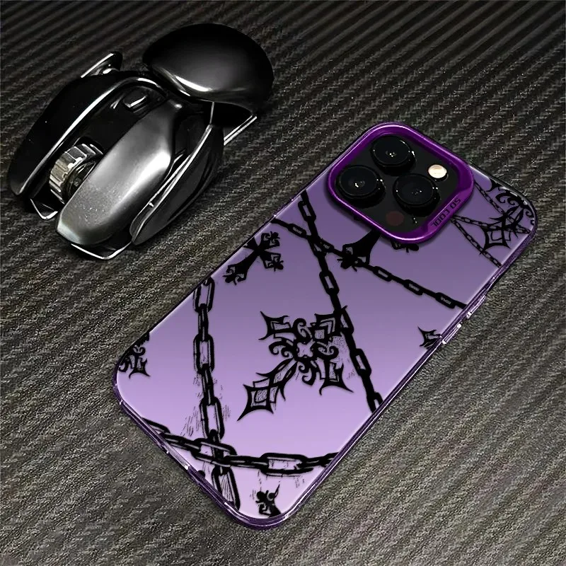 Sleek Black Cross Chain Phone Case with Matte Back Cover