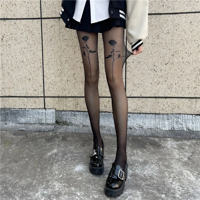 Breathable Vintage Silk JK Ultra-thin Comfortable Women Rhombic Lattice  Tights Rose Pattern Female Stockings Sexy Pantyhose - AliExpress