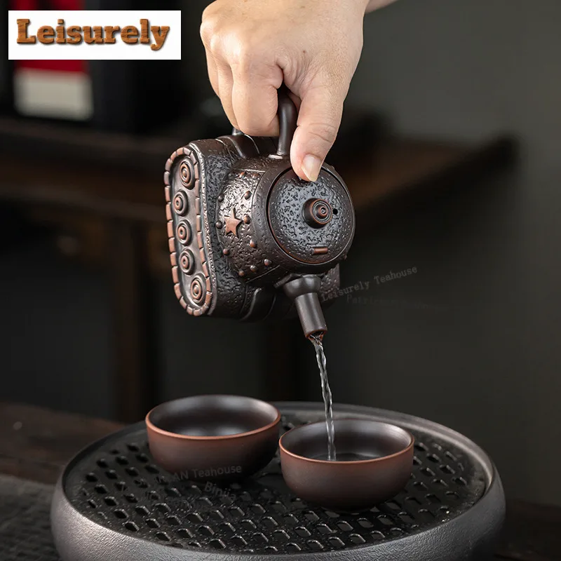 Creative Purple Pottery Teapot Vintage Tea Infuser Pot Tea Soaking Kettle With Strainer Dahongpao Tea Items Accessories Set