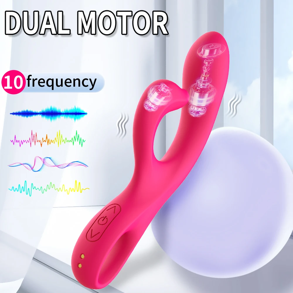 Vibratore a dildo a 10 frequenze, vibratori a coniglio, giocattoli sessuali a bacchetta per donne, masturbatore femminile, doppi motori, punto G, clitoride_voghion.com