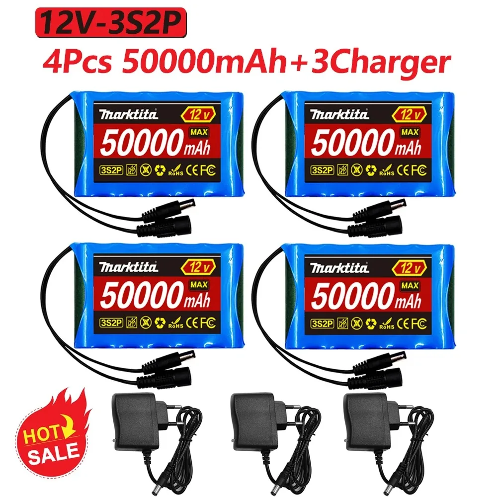 

18650 3S2P 12V 50000mah Original Lithium Ion Battery DC 12.6V 50Ah Rechargeable CCTV, Camera Monitor Replacement Battery+Charger