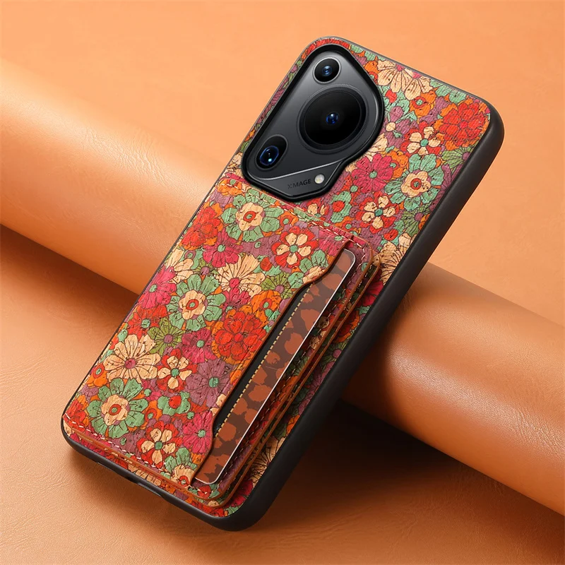 Floral Design Leather Magnetic Wallet Phone Case with Holder and Back Cover