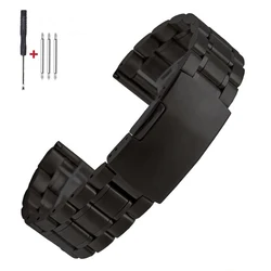 Elegant Stainless Steel Watch Band with Folding Clasp - Available in Silver, Gold, and Black, Includes Sizing Tool - 22mm (Black - Flat End)