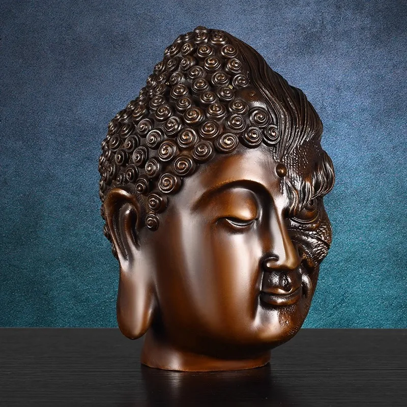 Half Buddha Half Demon Brass Statue, One Thought Between God & Evil Head Sculpture, Abstract Zen Art for Home Desk Decor