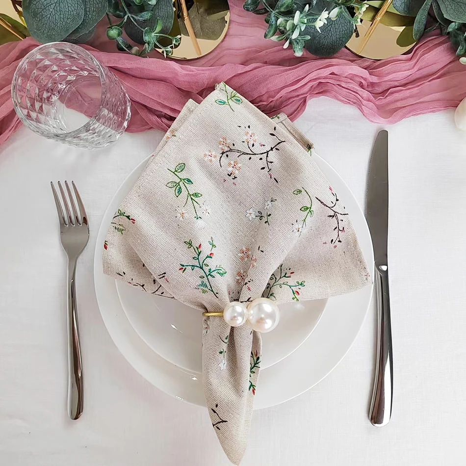 Elegant Easter Floral Embroidered Cloth Napkins - Set of 4 napkins