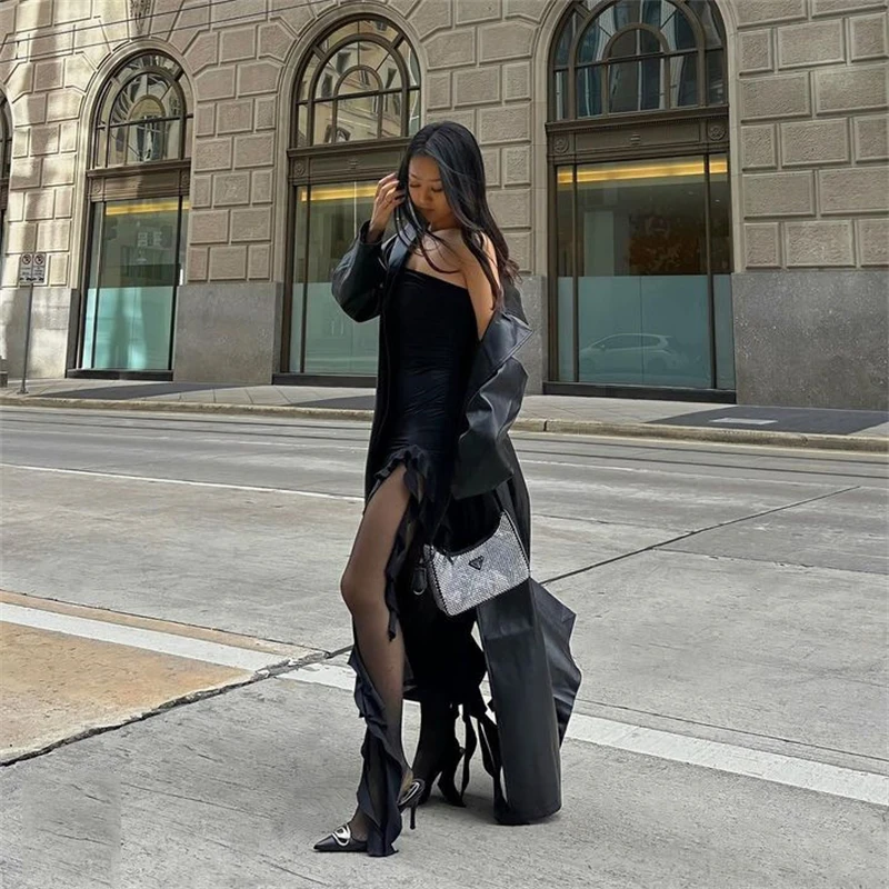 Europe and the United States style y2k spring fashion trend women's new line shoulder chest bag buttock slim irregular dress
