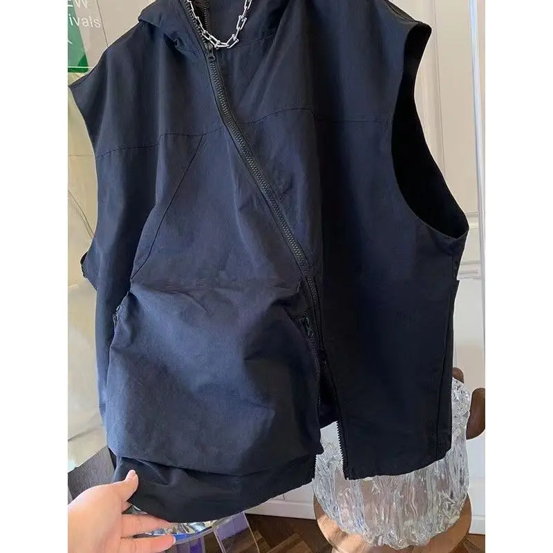Deeptown Summer Sleeveless Windbreakers Jacket Women  Oversize Casual Streetwear Black Hooded Vest Korean Fashion Techwear Tops