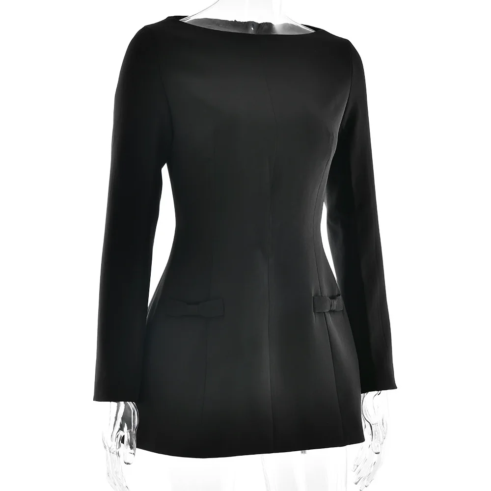 JULISSA MO Round Neck A-line Bow Women Dress Red Long Sleeve High Waist Dress Female Autumn Winter Slim Elegant Streetwear 2025