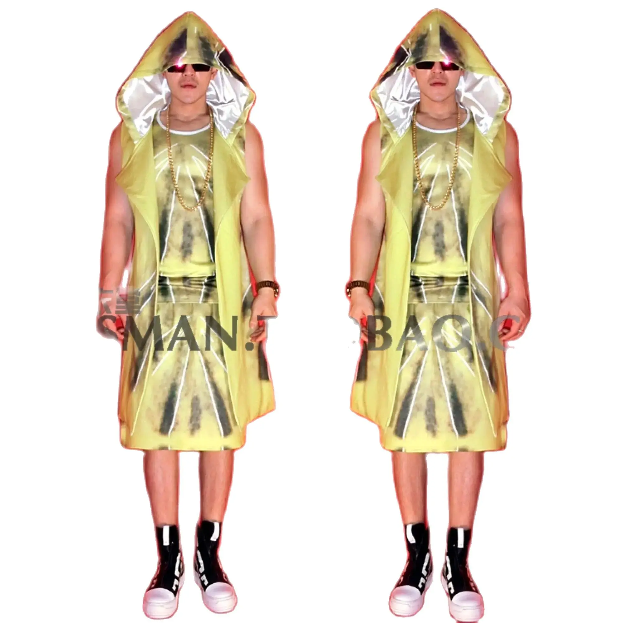 

Nightclub, Bar, Singer, DJ, Hip-Hop, Vintage Patterns, Fashionable Long Sleeveless Cloak, Party, Men's Casual Performance Suit