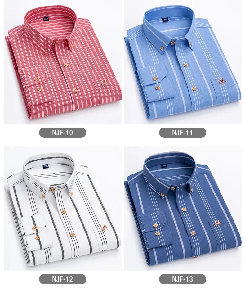 Description Picture 5 of itemM~6XL Men's Fashion Shirt Long Sleeve Cotton Oxford Stripe Casual One Pocket Regular Fit Button Business Dress Shirts