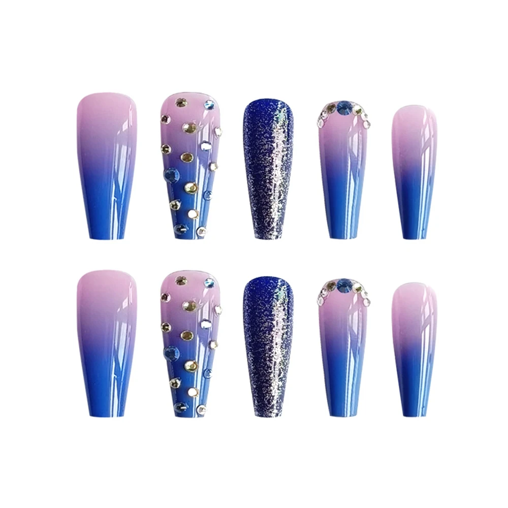 

HEALLOR 24 шт. градиентные синие накладные ногти блеск звезда река накладные ногти для женщин девушек накладные ногти MH88