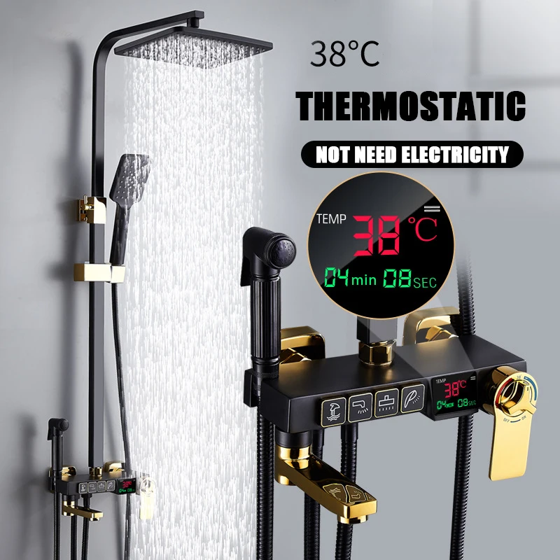 

Digital Shower System Set Bathroom Hot Cold Mixer Thermostatic Bath Faucet Bathtub Square Head SPA Rainfall Faucets Grifo