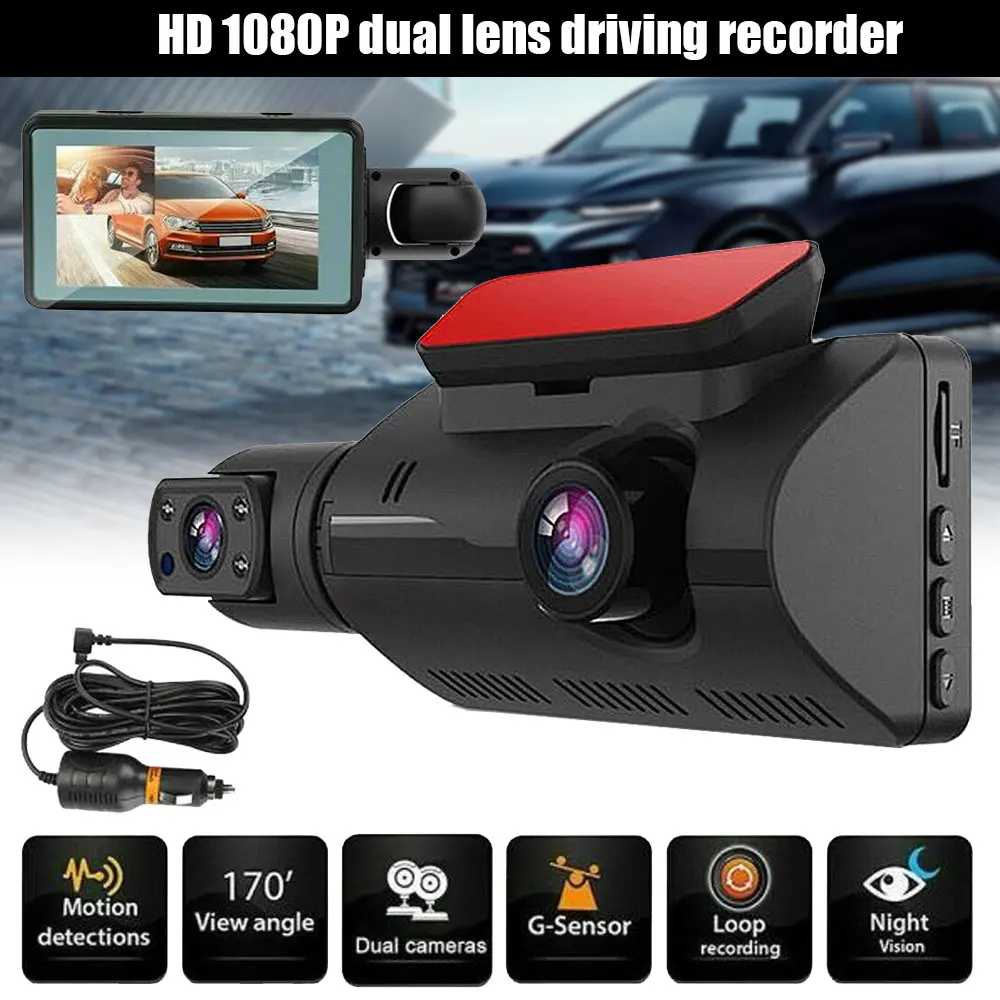 

Car Dual Lens Dash Cam Black Box HD 1080P Front Rear Video Recorder Wide Angle Night Vision G-sensor Loop Record DVR Camera