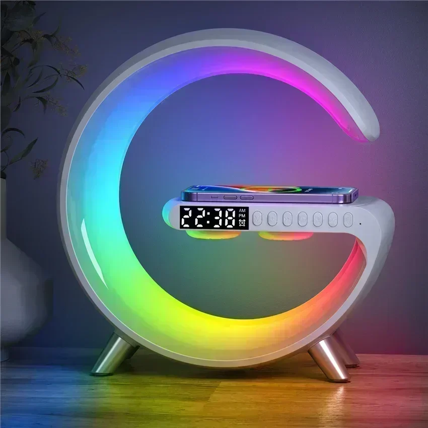 Description Picture 3 of itemLED Smart Wake Up Light RGB Night Light with Bluetooth Speaker 15W Fast Wireless Charger Desk Lamp for Bedroom Bedside Game Room