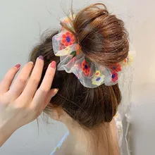 

New Rural Cultural Design Hair Scrunchies Organza Gauze Elastic Hair Bands for Women Girls Hair Rope Rings Ties Wrist Decor