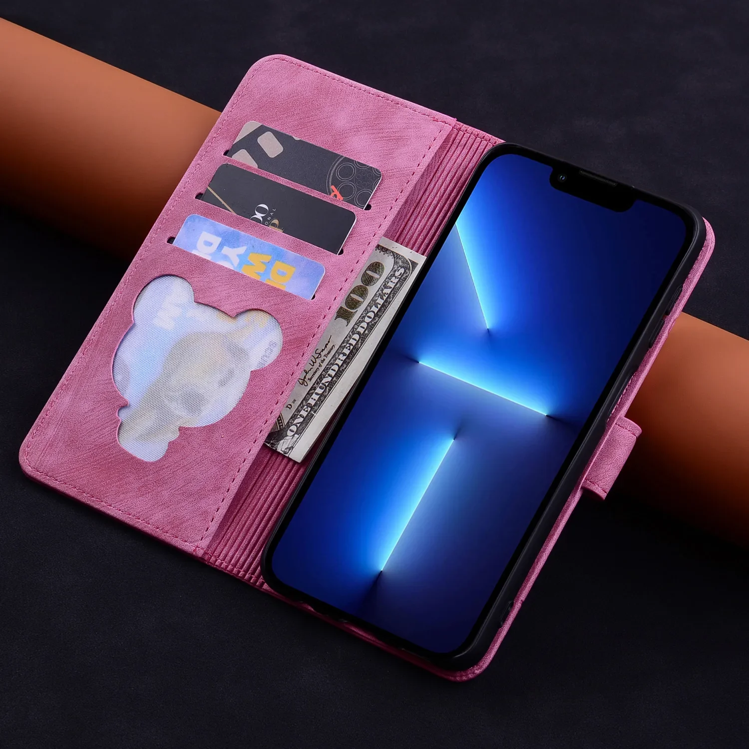 Leather Flip Phone Case with Magnetic Shockproof Wallet and Stand Feature