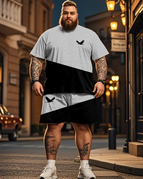 Pantaloncini a maniche corte semplici in colore a contrasto, abito da uomo di grandi dimensioni 1