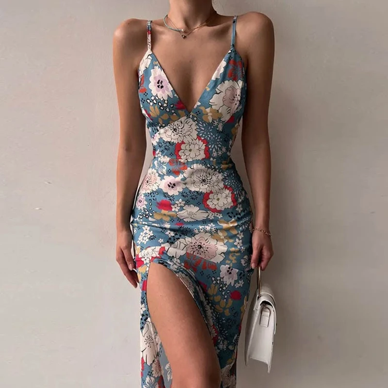 Sexy V-neck Suspender Midi Dress